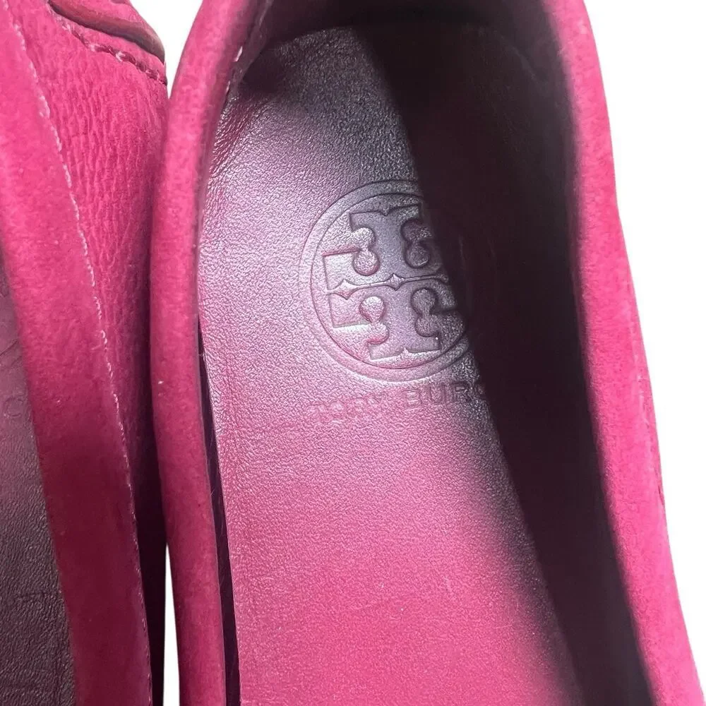 Tory Burch Cranberry Red Kendrick Driver Loafers Size 7 .5 Flats Leather